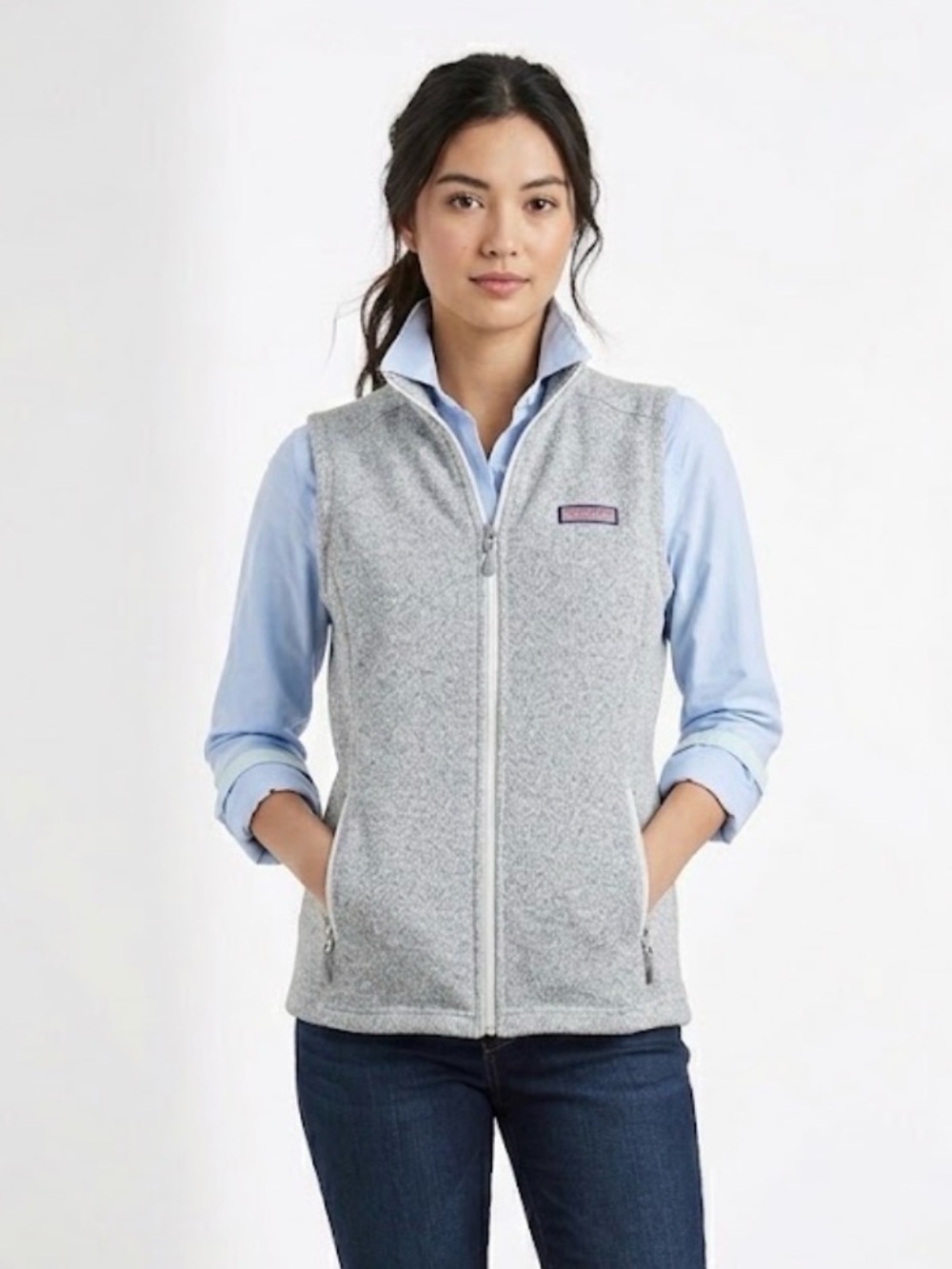 Vineyard Vines Full Zip Sweater Fleece Vest Heather Gray